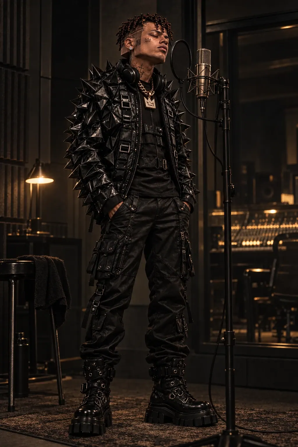 KUBE 03 standing at a studio microphone in a dark recording room